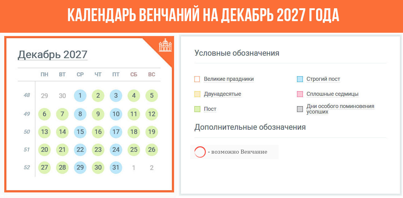 Ваты Венчания в декабре 2027 года