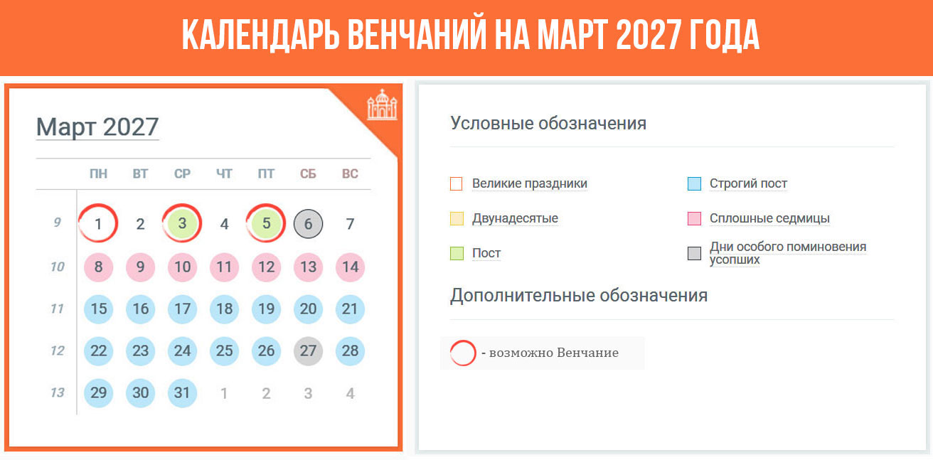 Ваты Венчания в марте 2027 года