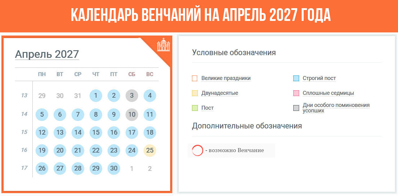 Ваты Венчания в апреле 2027 года