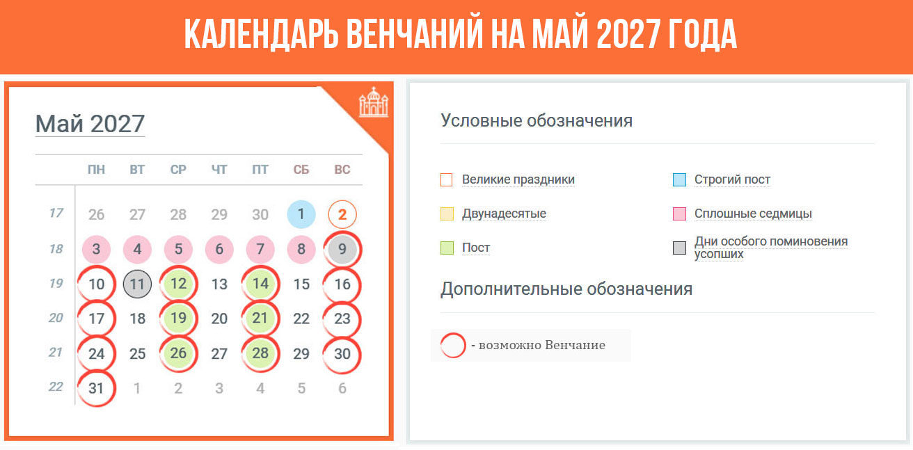 Ваты Венчания в мае 2027 года