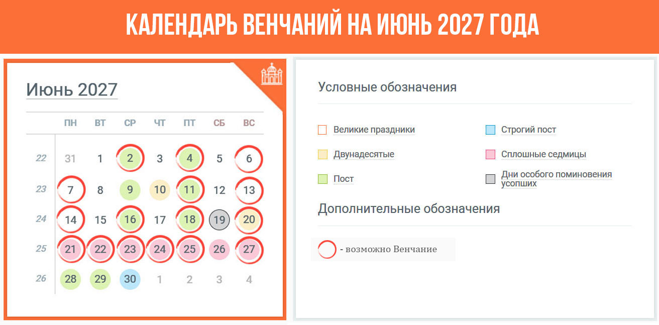 Ваты Венчания в июне 2027 года