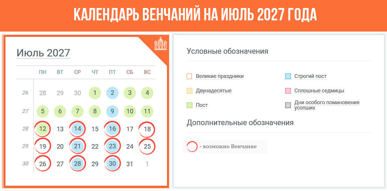 Ваты Венчания в июле 2027 года
