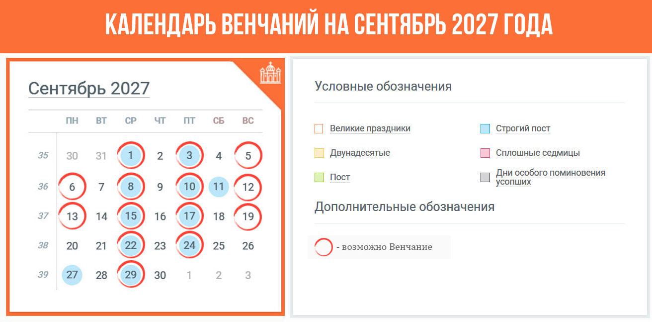Ваты Венчания в сентябре 2027 года